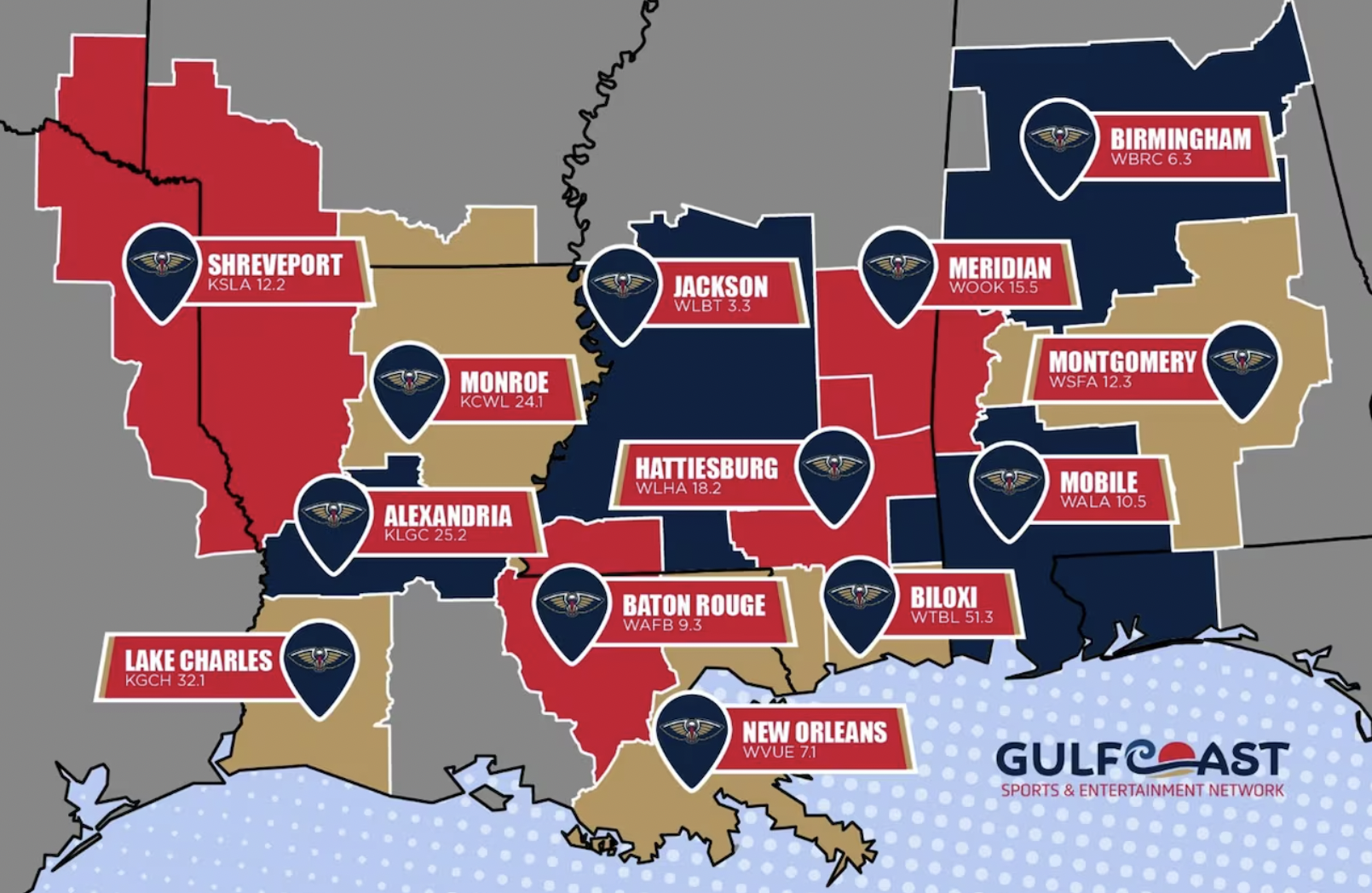 Gulf Coast Sports & Entertainment Network map